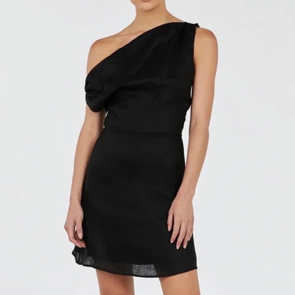 Dissh Cass Black Asymmetrical Linen Mini Dress